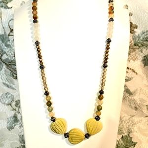 Hand Crafted Glass and Natural Stone Beaded Necklace 14" Long